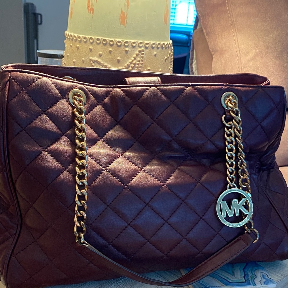 Michael Kors Quilted Maroon Shoulder Bag